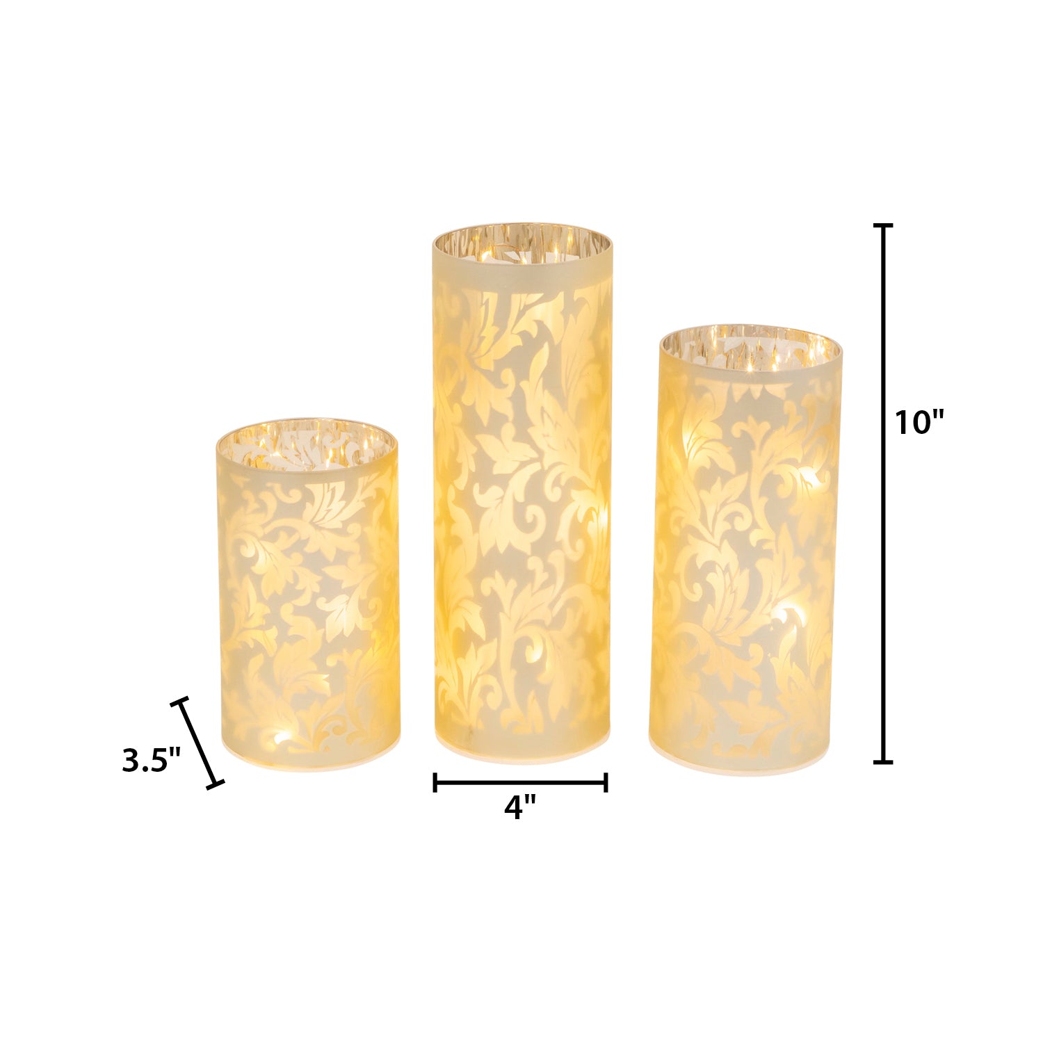 S/3 Battery- Operated Lighted Glass Luminaries, Illuminated by String lights (Lg is 9.8-in H Med 7.9-in H, Sm 5.9-in H)
